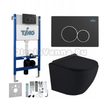 Комплект Унитаз подвесной Timo Kulo TK-403MB безободковый, с микролифтом + Система инсталляции для унитазов Timo TWC-01 + Кнопка смыва Timo Kulo FP-001MB черная матовая