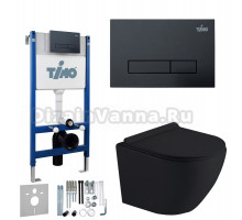 Комплект Унитаз подвесной Timo Kulo TK-403MB безободковый, с микролифтом + Система инсталляции для унитазов Timo TWC-01 + Кнопка смыва Timo Inari FP-003MB черная матовая