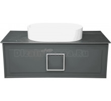 Тумба с раковиной La Fenice Cubo 100 подвесная, grigio, ручка белая, столешница черный мрамор, раковина белая матовая