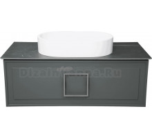 Тумба с раковиной La Fenice Cubo 100 подвесная, grigio, ручка хром, столешница черный мрамор, раковина белая матовая