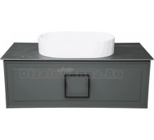 Тумба с раковиной La Fenice Cubo 100 подвесная, grigio, ручка черная, столешница черный мрамор, раковина белая матовая