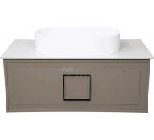 Тумба с раковиной La Fenice Cubo 90 подвесная, cappuccino, ручка черная, столешница белый мрамор, раковина белая матовая