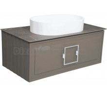 Тумба с раковиной La Fenice Cubo 90 подвесная, cappuccino, ручка белая, столешница черный мрамор, раковина белая матовая