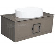 Тумба с раковиной La Fenice Cubo 90 подвесная, cappuccino, ручка черная, столешница черный мрамор, раковина белая матовая