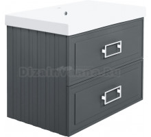 Тумба с раковиной La Fenice Cubo Twin 80 подвесная, grigio, ручки белые, раковина Cubo 80