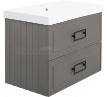 Тумба с раковиной La Fenice Cubo Twin 80 подвесная, cappuccino, ручки черные, раковина Cubo 80