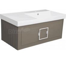 Тумба с раковиной La Fenice Cubo 90 R подвесная, cappuccino, ручка белая, раковина Cubo 90 R