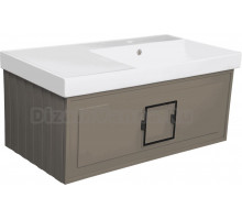Тумба с раковиной La Fenice Cubo 90 R подвесная, cappuccino, ручка черная, раковина Cubo 90 R
