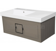 Тумба с раковиной La Fenice Cubo 90 L подвесная, cappuccino, ручка черная, раковина Cubo 90 L