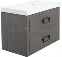 Тумба с раковиной La Fenice Cubo Twin 90 R подвесная, cappuccino, ручки черные, раковина Cubo 90 R
