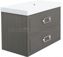 Тумба с раковиной La Fenice Cubo Twin 90 R подвесная, cappuccino, ручки белые, раковина Cubo 90 R