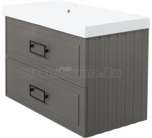 Тумба с раковиной La Fenice Cubo Twin 90 L подвесная, cappuccino, ручки черные, раковина Cubo 90 L