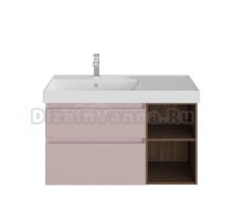 Тумба под раковину без столешницы KERAMA MARAZZI Cubo 90, левая подвесная, с ящиками и полкой, мальва матовая, структурированный орех