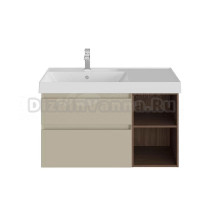 Тумба под раковину без столешницы KERAMA MARAZZI Cubo 90, левая подвесная, с ящиками и полкой, лимо матовая, структурированный орех