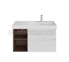 Тумба под раковину без столешницы KERAMA MARAZZI Cubo 90, правая подвесная, с ящиками и полкой, белая матовая, структурированный орех
