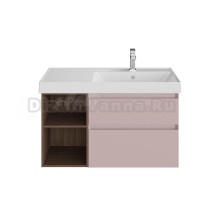 Тумба под раковину без столешницы KERAMA MARAZZI Cubo 90, правая подвесная, с ящиками и полкой, мальва матовая, структурированный орех