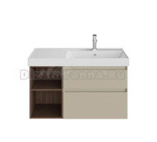 Тумба под раковину без столешницы KERAMA MARAZZI Cubo 90, правая подвесная, с ящиками и полкой, лимо матовая, структурированный орех