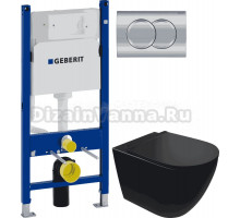 Комплект Унитаз подвесной STWORKI Готланд S13401BK + Инсталляция Geberit Duofix Delta 458.149.21.1 с кнопкой смыва, хром