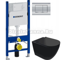 Комплект Унитаз подвесной STWORKI Готланд S13401BK + Инсталляция Geberit Duofix Delta 458.163.21.1 с кнопкой смыва, хром