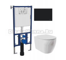 Комплект Унитаз подвесной STWORKI Муле HDC510NWH + Инсталляция DIWO 4501 + Кнопка 7323 черная матовая