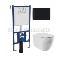 Комплект Унитаз подвесной STWORKI Муле HDC510NWH + Инсталляция DIWO 4501 + Кнопка 7313 черная матовая