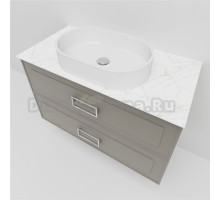 Тумба под раковину со столешницей La Fenice Cubo Twin 90 подвесная, cappuccino, бежевая матовая, столешница белый мрамор, ручки белые