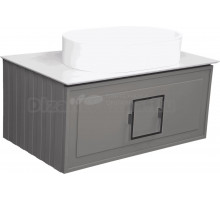 Тумба с раковиной La Fenice Cubo 80 подвесная, cappuccino, ручка черная, столешница белый мрамор, раковина белая матовая