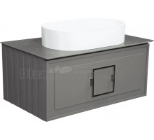 Тумба с раковиной La Fenice Cubo 80 подвесная, cappuccino, ручка черная, столешница черный мрамор, раковина белая матовая