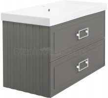 Тумба с раковиной La Fenice Cubo Twin 100 подвесная, cappuccino, ручки белые, раковина Cubo 100