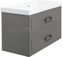 Тумба с раковиной La Fenice Cubo Twin 100 подвесная, cappuccino, ручки черные, раковина Cubo 100