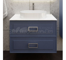 Тумба под раковину со столешницей La Fenice Cubo Twin Blu Grigio 100 подвесная, синяя матовая, столешница белый мрамор, ручки белые