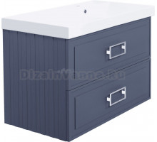 Тумба с раковиной La Fenice Cubo Twin 90 R подвесная, blu grigio, ручки белые, раковина Cubo 90 R