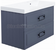 Тумба с раковиной La Fenice Cubo Twin 90 R подвесная, blu grigio, ручки черные, раковина Cubo 90 R