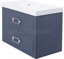 Тумба с раковиной La Fenice Cubo Twin 90 L подвесная, blu grigio, ручки белые, раковина Cubo 90 L