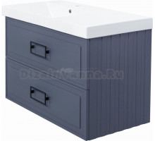 Тумба с раковиной La Fenice Cubo Twin 90 L подвесная, blu grigio, ручки черные, раковина Cubo 90 L