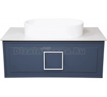 Тумба с раковиной La Fenice Cubo 90 подвесная, blu grigio, ручка белая, столешница белый мрамор, раковина белая матовая