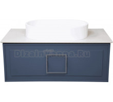 Тумба с раковиной La Fenice Cubo 90 подвесная, blu grigio, ручка хром, столешница белый мрамор, раковина белая матовая