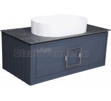 Тумба с раковиной La Fenice Cubo 90 подвесная, blu grigio, ручка хром, столешница черный мрамор, раковина белая матовая
