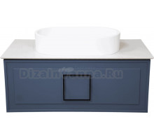 Тумба с раковиной La Fenice Cubo 90 подвесная, blu grigio, ручка черная, столешница белый мрамор, раковина белая матовая