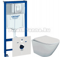 Комплект Унитаз подвесной STWORKI Левангер S07401WH + Инсталляция Grohe Rapid SL 38775001 4 в 1 с кнопкой смыва