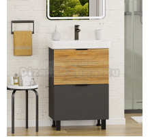 Тумба под раковину без столешницы Misty Форест 60 напольная, дуб вотан, антрацит