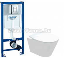 Комплект Унитаз подвесной STWORKI Вестфолл S08401WH + Инсталляция Grohe Rapid SL 38772001 3 в 1 с кнопкой смыва