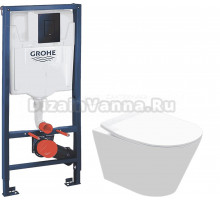 Комплект Унитаз подвесной STWORKI Вестфолл S08401WH + Инсталляция Grohe Solido 38811KF0 3 в 1 с кнопкой смыва