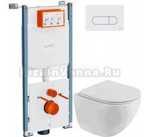 Комплект Унитаз подвесной BelBagno Libero BB11051CH-TOR/SC + Инсталляция VitrA V-Fix Core 732-5800-01PV + Кнопка Root Round 740-2200 белая глянцевая
