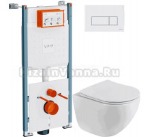 Комплект Унитаз подвесной BelBagno Libero BB11051CH-TOR/SC + Инсталляция VitrA V-Fix Core 732-5800-01PV + Кнопка Root Square 740-2300 белая глянцевая