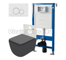 Комплект Унитаз подвесной Point Меркурий PN41831GM серый матовый, безободковый, с микролифтом + Система инсталляции для унитазов Point PN45120 + Кнопка смыва Point Виктория PN44061WC белая, хром