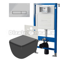Комплект Унитаз подвесной Point Меркурий PN41831GM серый матовый, безободковый, с микролифтом + Система инсталляции для унитазов Point PN45120 + Кнопка смыва Point Меркурий PN44831C хром