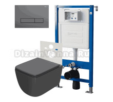 Комплект Унитаз подвесной Point Меркурий PN41831GM серый матовый, безободковый, с микролифтом + Система инсталляции для унитазов Point PN45120 + Кнопка смыва Point Меркурий PN44831GM графит