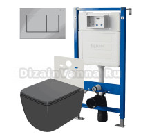 Комплект Унитаз подвесной Point Меркурий PN41831GM серый матовый, безободковый, с микролифтом + Система инсталляции для унитазов Point PN45120 + Кнопка смыва Point Ника PN44081C хром