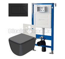 Комплект Унитаз подвесной Point Меркурий PN41831GM серый матовый, безободковый, с микролифтом + Система инсталляции для унитазов Point PN45120 + Кнопка смыва Point Ника PN44081BM черная матовая